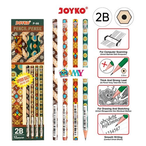 

(1PAK ISI 12PCS)JOYKO PENCIL P98 2B BATIK AMY STASIONARY