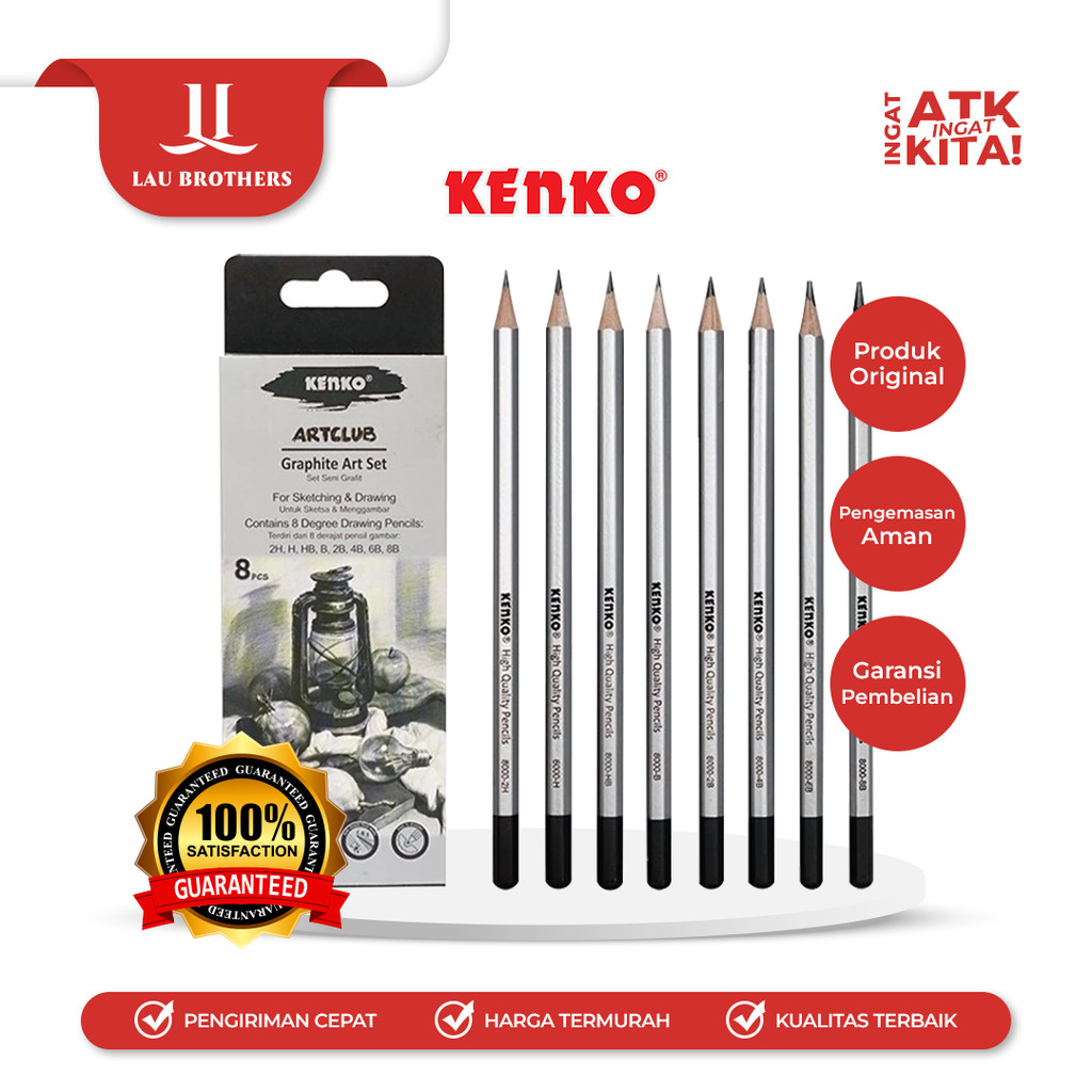 

KENKO ARTCLUB PENSIL GAMBAR/ DRAWING PENCIL 2H, H, HB, B, 2B, 3B, 4B, 5B, 6B, 7B, 8B (1LSN/ 12PCS)