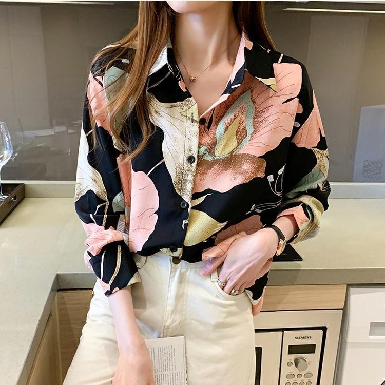 YR 3M KEMEJA 7848 TM THREE M FLORAL SHIRT WANITA PREMIUM ANGGUN