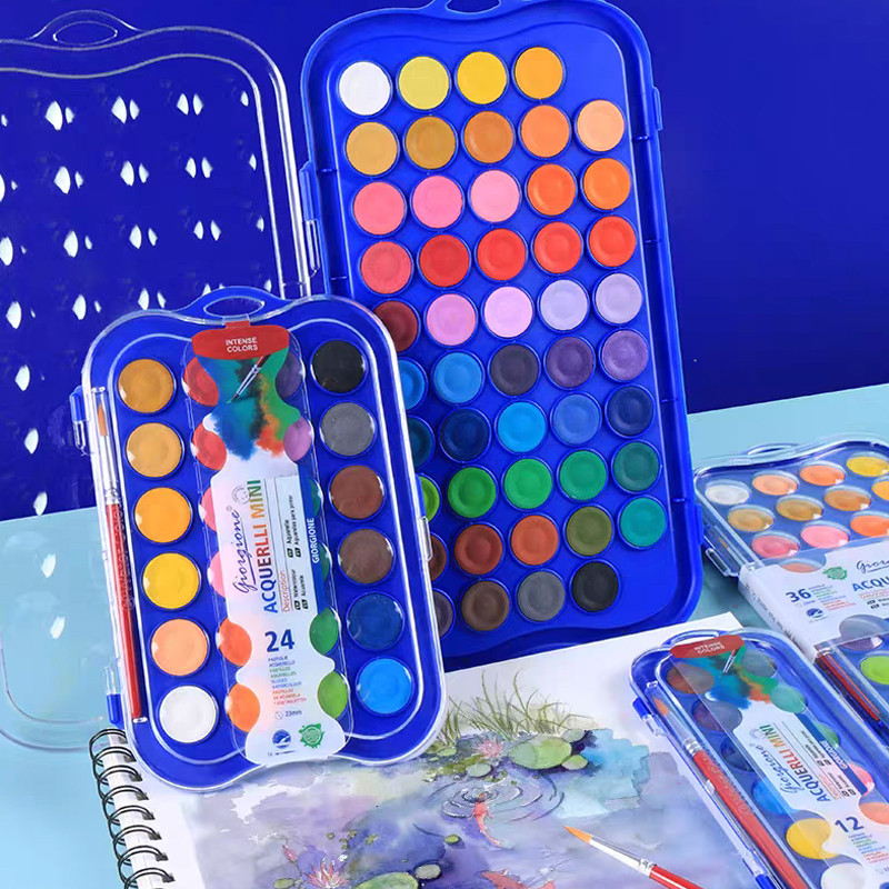 

24/36/48 Warna Pigmen Set Solid Pigmen Lukisan Cat Air Padat Cat Lukis Set