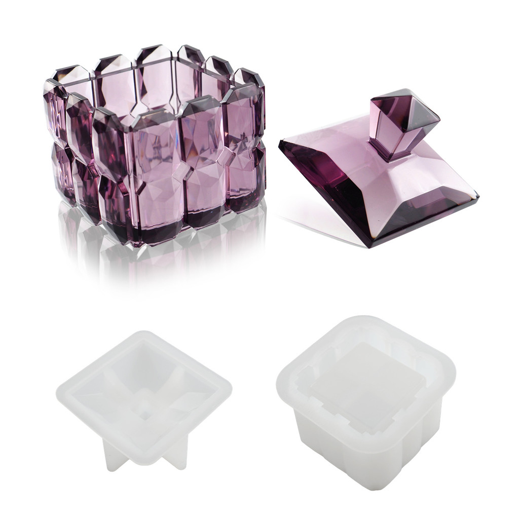 

DIY Crystal Epoxy Resin Mold Cut Surface Paste Cube Storage Box Jar Mirror Silicone Mold