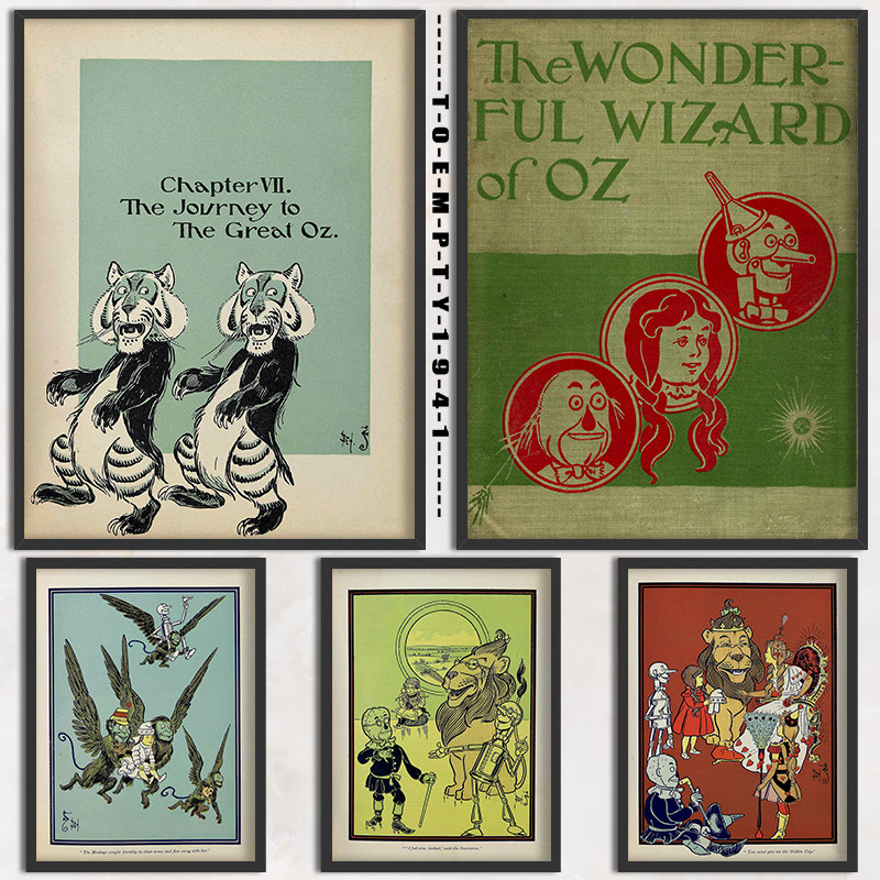 

Wizard of Oz 1900 Cover Illustration Poster Canvas Printing Retro Vintage Book Illustration Wall Decor Kids Room Wall Decoration