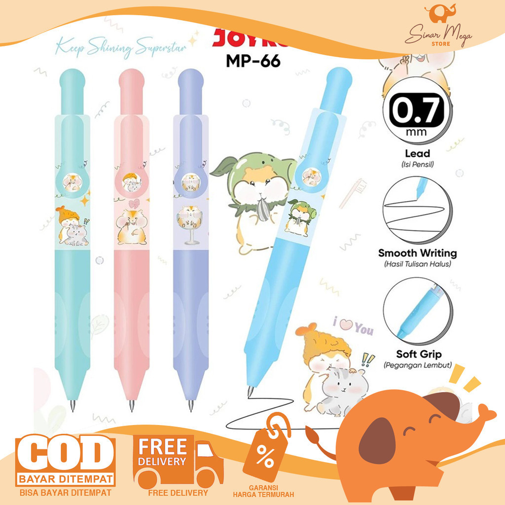 

JOYKO Mechanical Pencil MP-66 SATUAN 0.7mm - Pensil Mekanik Hamster Pastel Lucu Murah