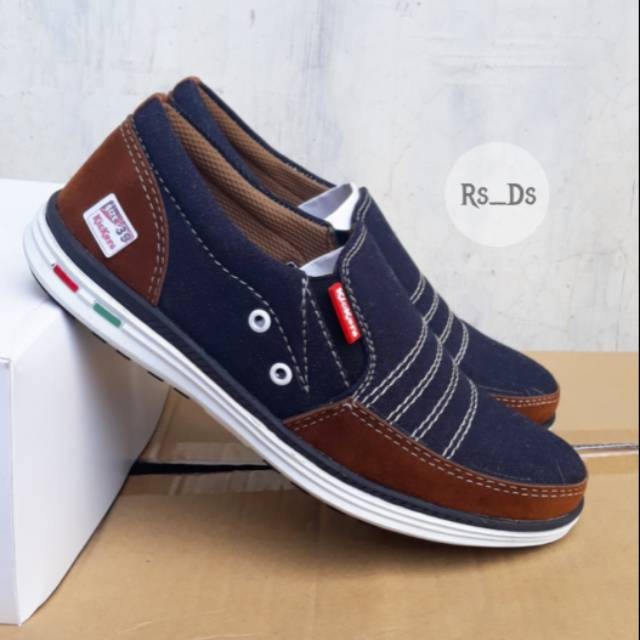 A30 Sepatu Santai Pria Wanita Slip On Bahan Levis Sidney PREMIUM