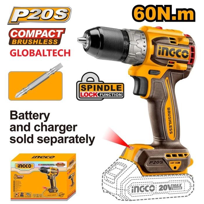 INGCO CDLI206021 MESIN BOR CORDLESS DRILL 13MM 20V BRUSHLESS