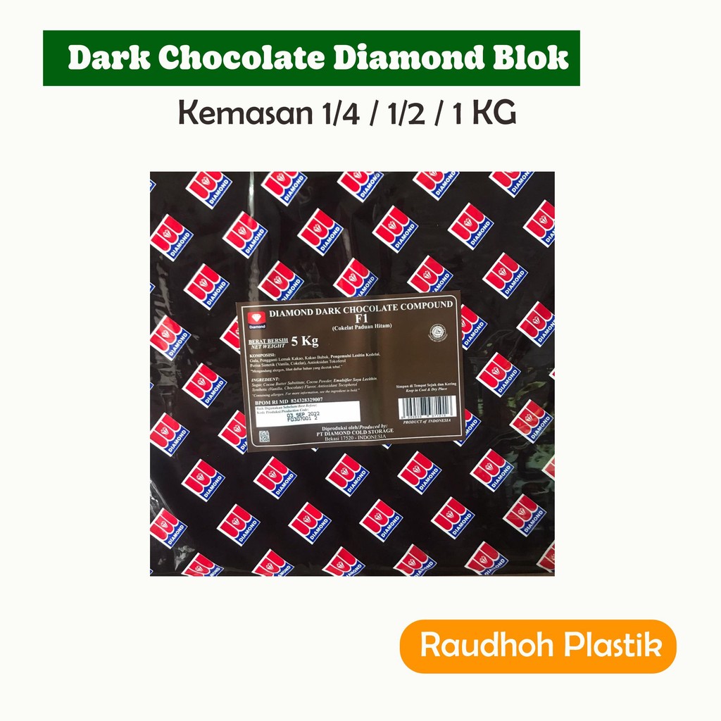 

Dark Chocolate Compound Diamond 1/4 / 1/2 / 1 Kg - Cokelat Blok Diamond
