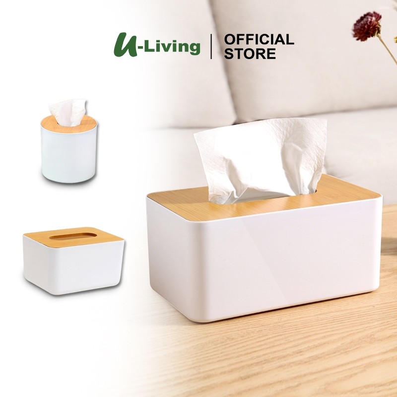 U-Living Kotak Tissue Putih Tempat Penyimpanan Tisu Tutup Kayu Putih Minimalis Organizer KT002
