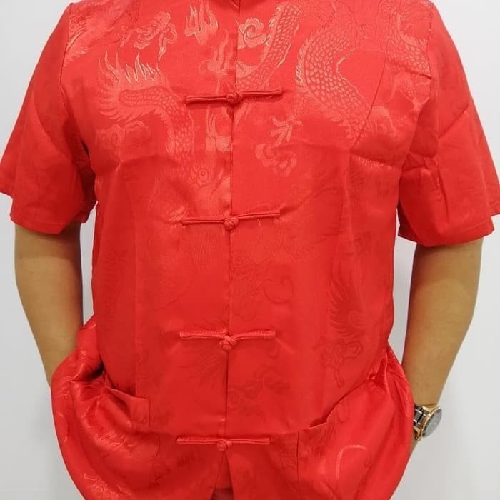 laris -New Cheongsam Lengan Pendek Pria - Putih, XXXL