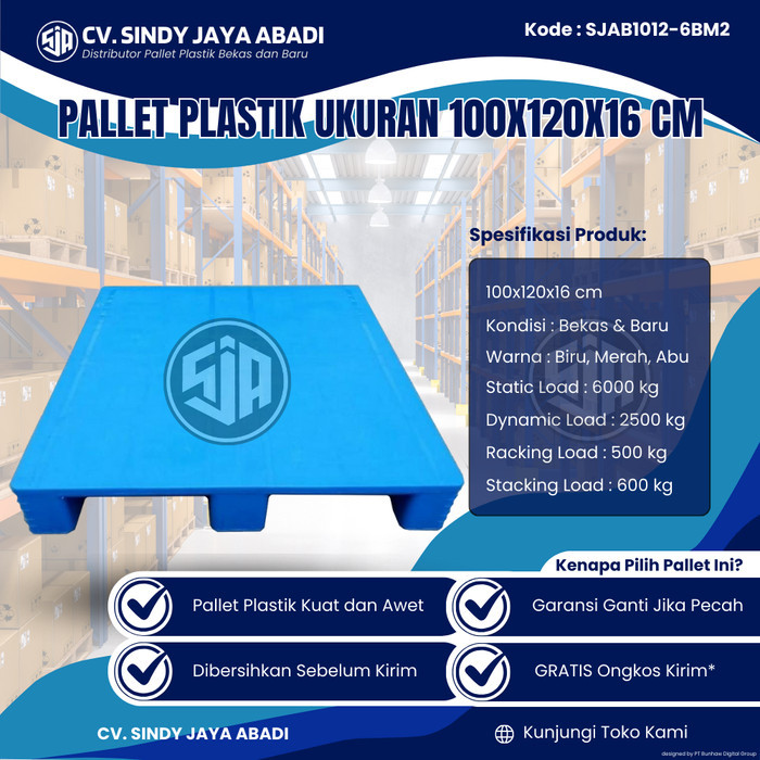 

Pallet Plastik Bekas Ukuran 100x120x16 cm - SJAB1012-6BM2 / Pallet Plastik Warna Biru / Pallet Plastik Flat