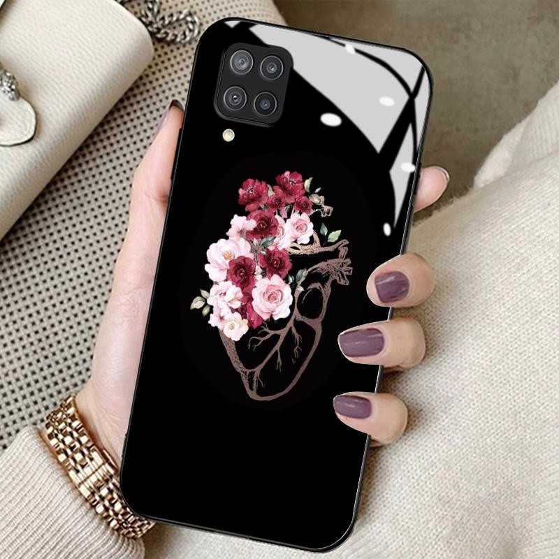 Softcase Glass Case For Samsung A12 A11 A13 4G A14 A15 5G A10 A10s Silicon Simple Heart Hard Cover