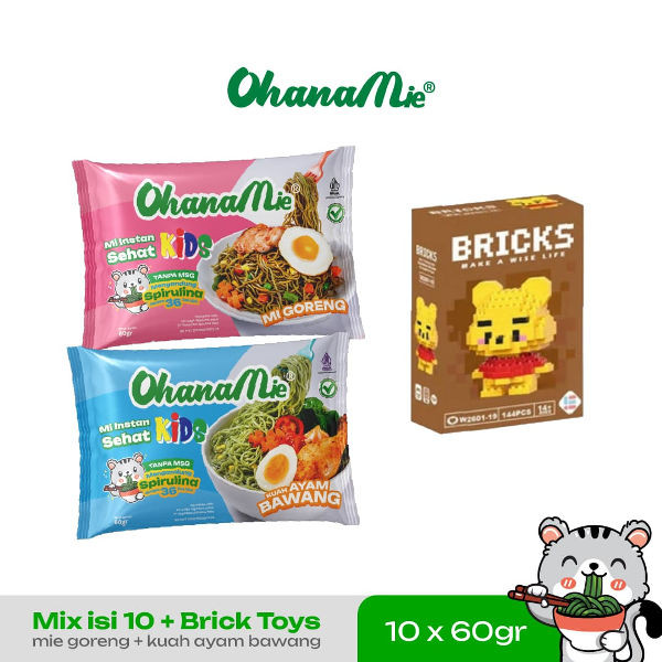 

Mie instan Sehat Anak Tanpa MSG dan Bahan Pengawet, Ohana Mie isi 5pcs Goreng dan 5pcs Ayam Bawang Gratis Brics Toys