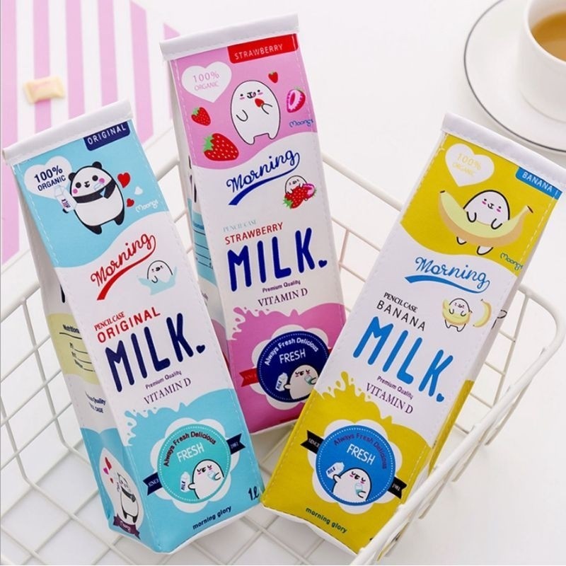 Promo Kotak Pensil Susu / Kotak Pensil Aesthetic / Tempat Pensil Unik Bentuk Kotak Susu Lucu Murah