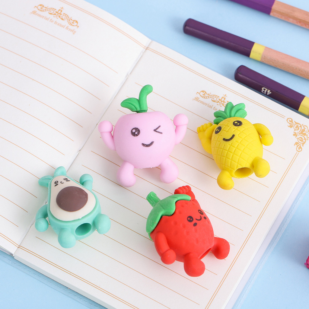 

4 Piece Cartoon Kawaii Fruit Rubber Eraser Novelty Stationery