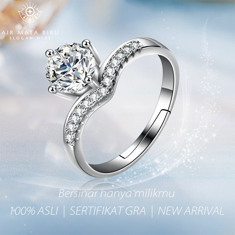 cincin berlian Moissanite cincin moissanite sertifikat 1.0 Carat cincin wanita perak 925 BTJZ-004