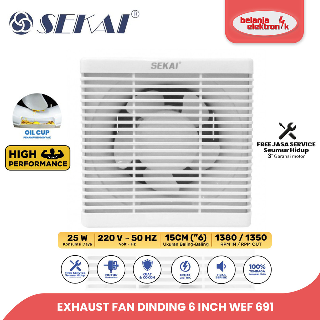 SEKAI EXHAUST FAN KIPAS ANGIN HEXOS DINDING 6 INCH WEF 691
