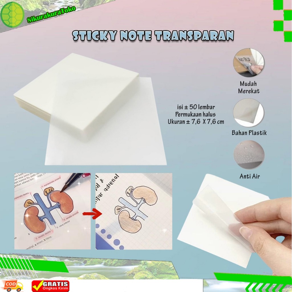 

(SKR) Sticky Note Transparan Tahan Air Stiky Notes 50 Lmbr sains tempel bening tempelan waterproof clear stiki pad stationary jiplak menjiplak gambar