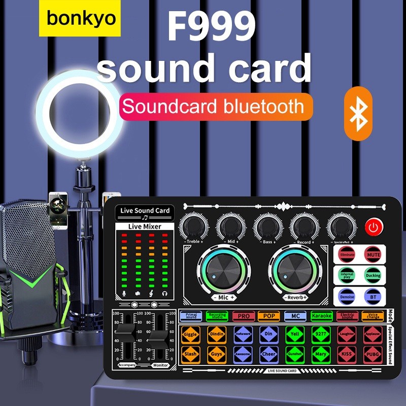 Bonkyo Peningkatan Terbaru F999 Live Sound Card Live Mixer Periferal Komputer Untuk Audio Kartu Suar