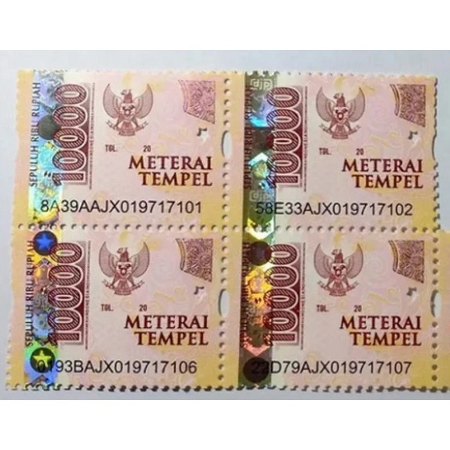 

Materai10.000 TEMPEL ORI ( HARGA PER 25 KEPING/PCS) RESMI PERURI TERUJI ULTRAVIOLET