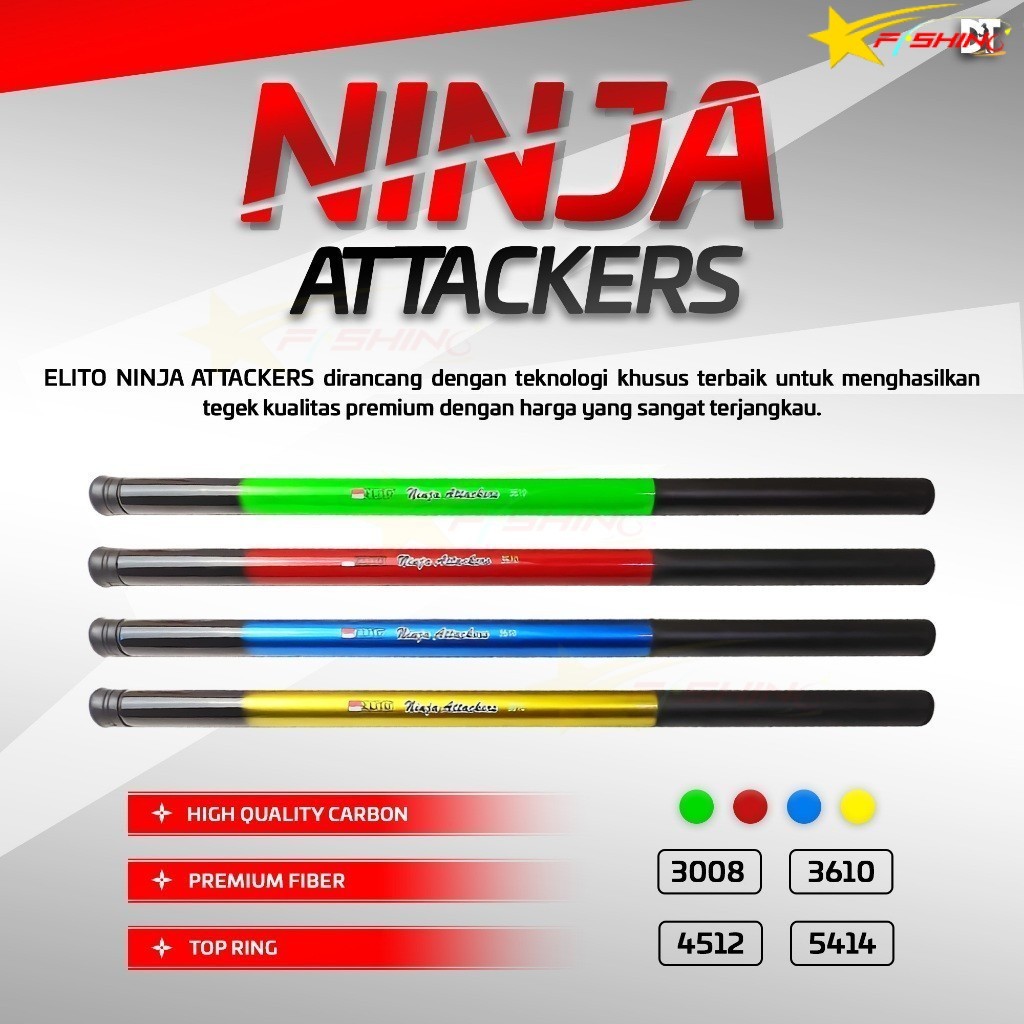 Joran Tegek ELITO Ninja Attackers Ros Pendek Dengan Ujung Top Ring 300 360 450 540 starsfishing