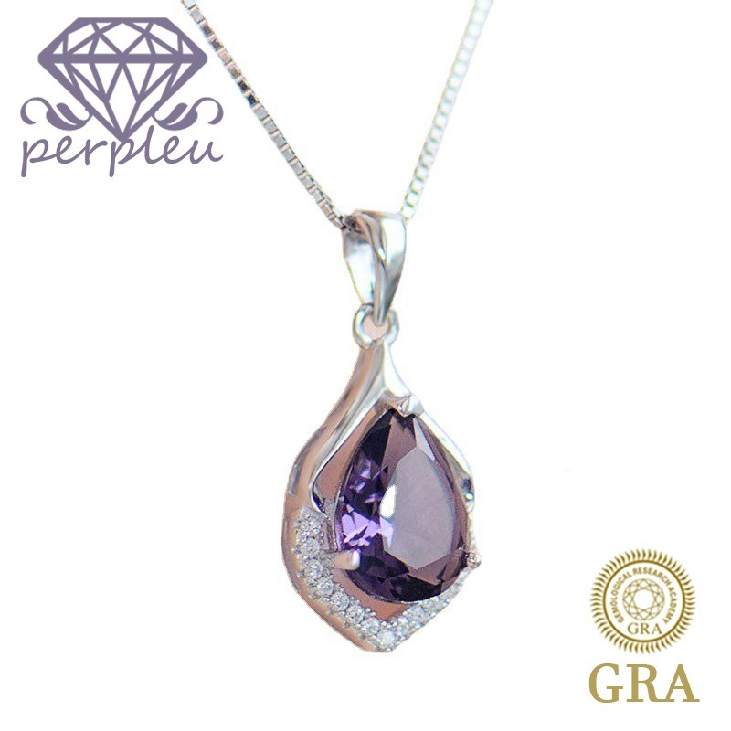 Sertifikat GRA Gratis Silver Moissanite Pendant Ungu Kalung Hadiah Hari Valentine