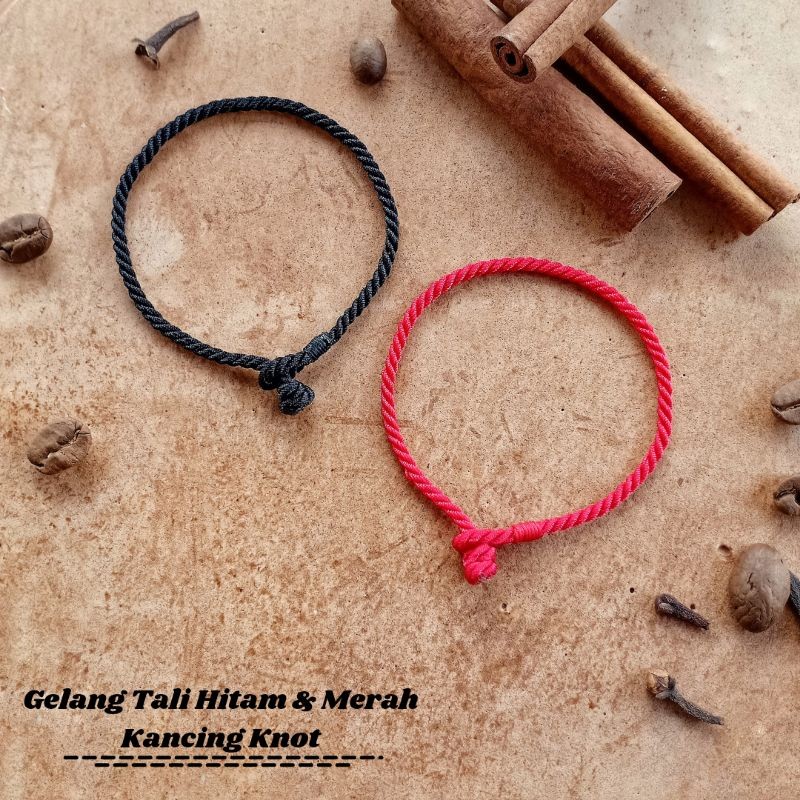 Gelang Tali Merah & Hitam Kancing Knot / Gelang Merah / Gelang Tali Hitam / Gelang Keberuntungan /Ge