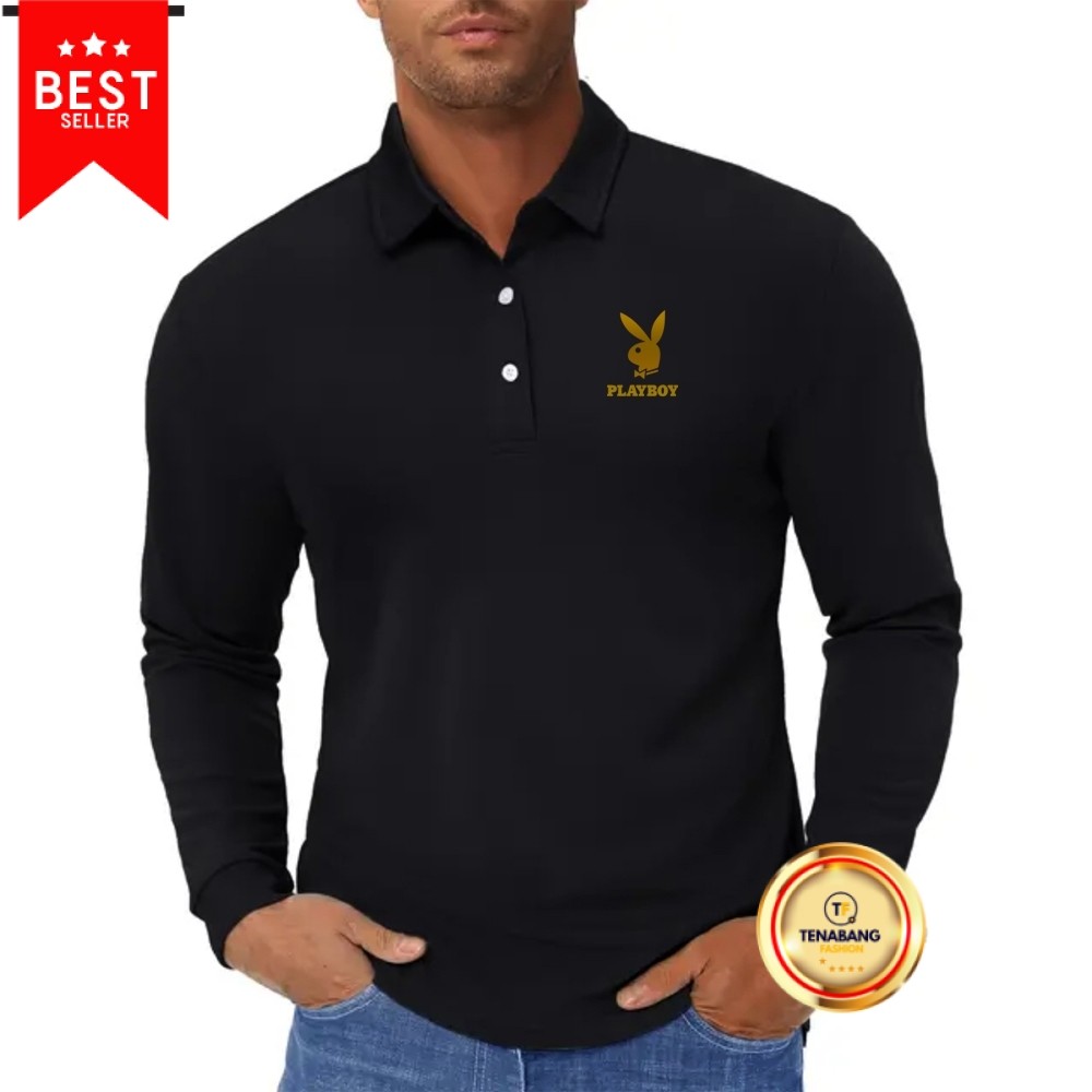 Kaos Polo Shirt Lengan Panjang Playboy Gold Kaos Kerah Polo Seragam Baju Santai