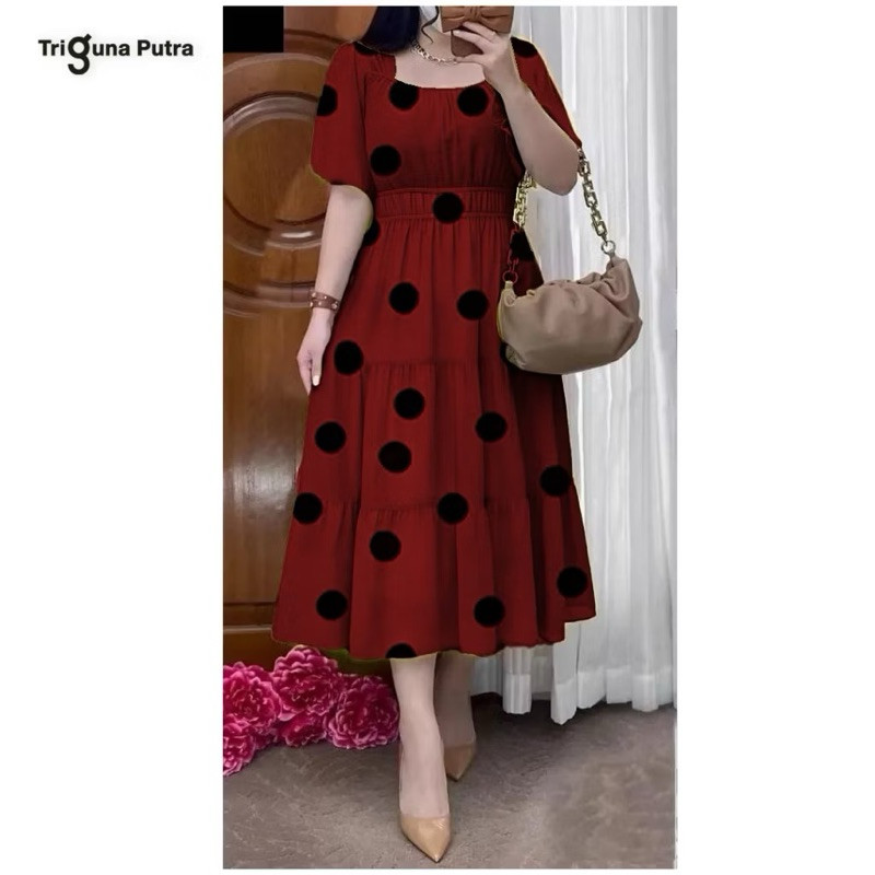 5 WARNA L~XXL✅REALPICT READY MAROON Dress / Korean vintage dress / Gaun wanita murah motif bunga ber