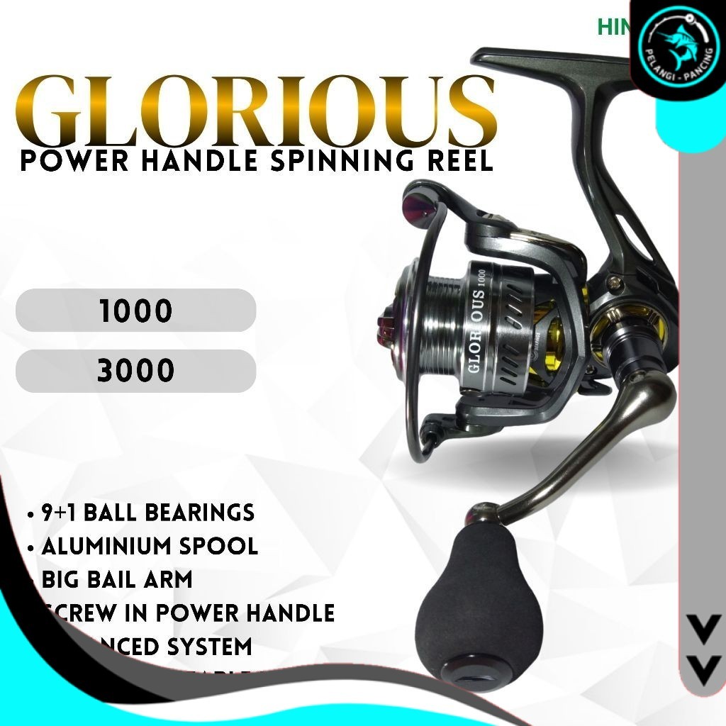 Reel Pancing HINOMIYA Glorious 1000 3000 UL Spinning Power Handle - Pelangi pancing