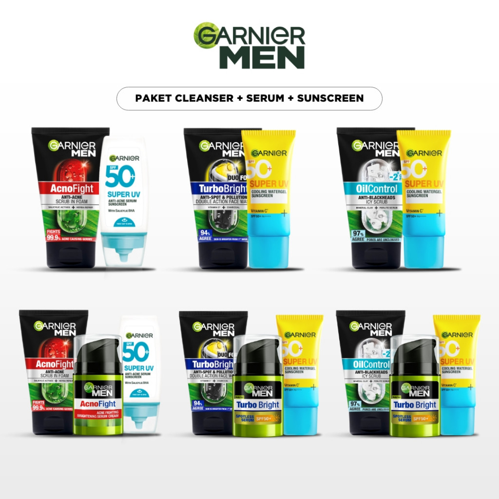 Garnier Men Value Skincare Set 2pcs 3pcs | Face Wash Sunscreen Moisturizer Serum | UV Care | Brighte