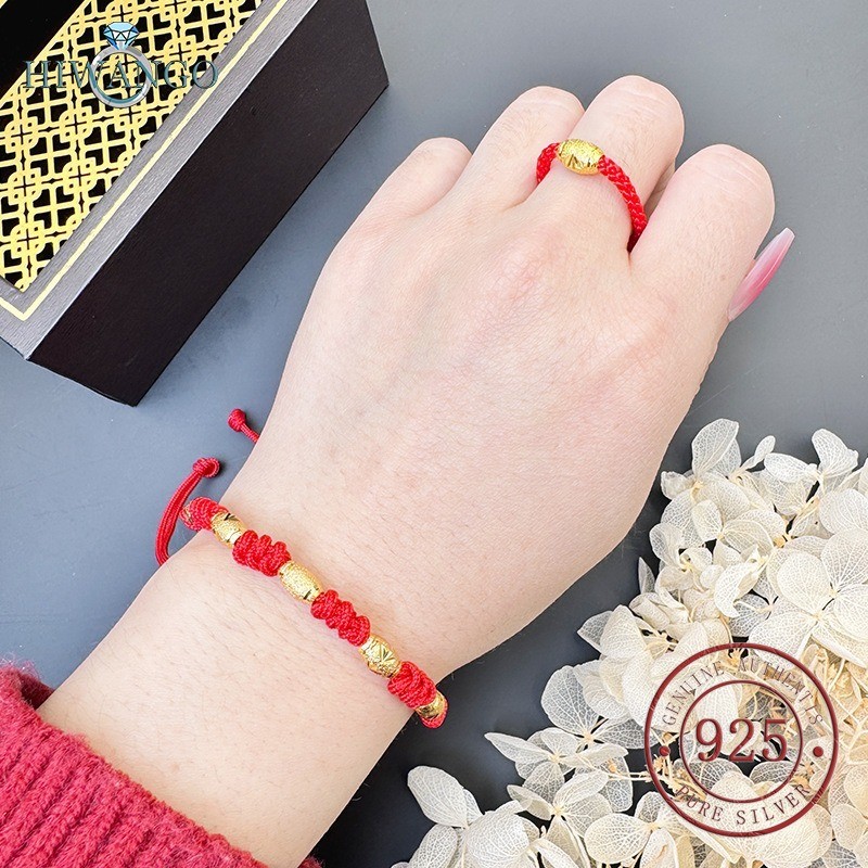 HIWANGO Cincin Tali Emas Merah 18K Untuk Pria Dan Wanita Pasangan