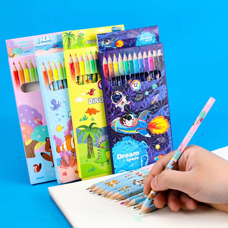 

12Warna/Paket Pensil Kayu Pola Hewan Kartun untuk Anak Sekolah Menggambar Melukis