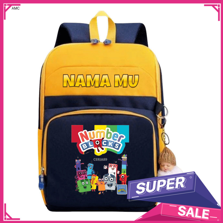 AMC Tas Ransel Anak Numberblocks – Backpack Sekolah TK SD Karakter Angka Lucu, Tas Anak PAUD Desain 