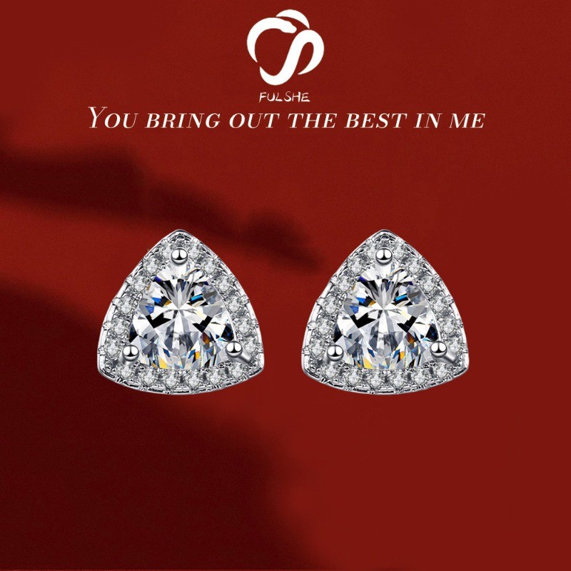 FULSHE Anting-Anting Berlian Segitiga Gaya Korea Untuk Wanita Fashion Anting-Anting Berlian Asli