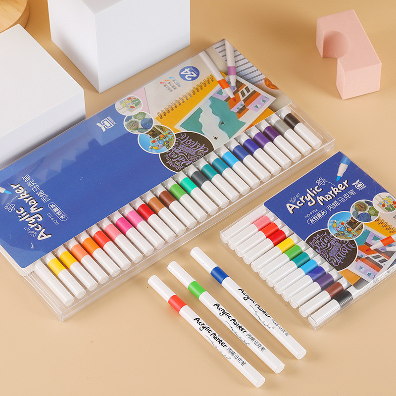 

1 SET 12 & 24 WARNA PEN ACRYLIC MARKER WATERPROOF SUMDGEPROOF BISA UNTUK LUKIS DI BAJU, SEPATU DLL