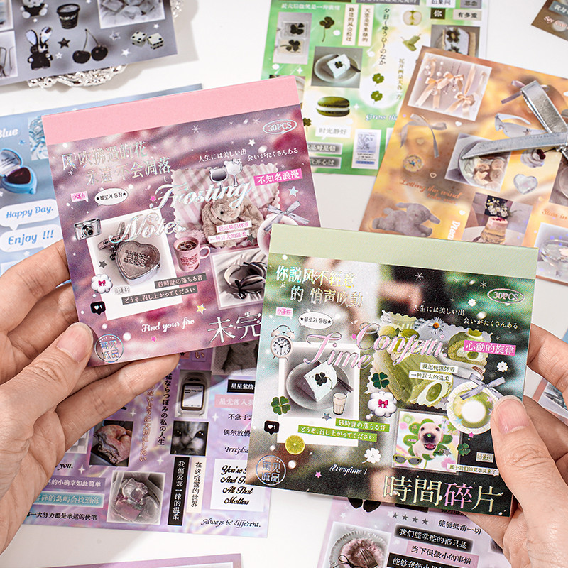 

30 Sheets Cute Die-Cut Sticker Book - Hand account Decoration Scrapbooking Decals for Junk Journals & DIY Crafting