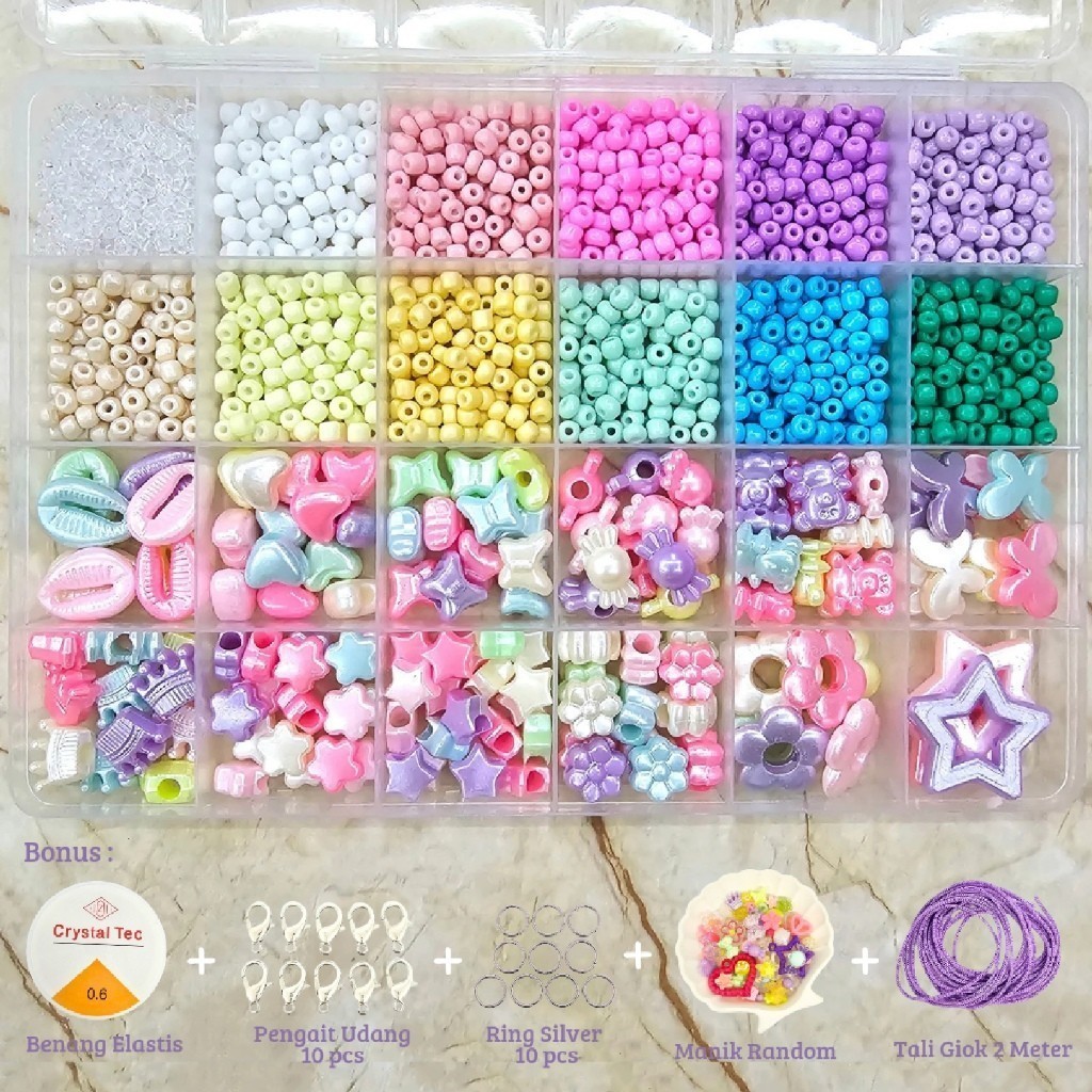 Paket DIY Manik Manik Pasir 1 BOX Manik Manik Payet Pasir (bonus benang elastis)