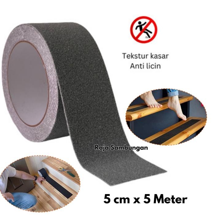 Lakban Anti Slip 5 cm x 5 Meter Hitam Step nosing Safety Walk Ujung Pinggir Sudut Tangga Lantai Ubin