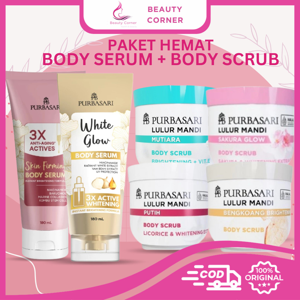 PAKET HEMAT Purbasari Body Serum 180ml + Purbasari Lulur Mandi Body Scrub - Kulit Sehat Glowing