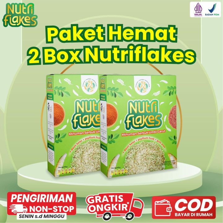 

NUTRIFLAKES 2 Box Original Minuman Serbuk Umbi Garut Atasi Masalah Lambung Maag Gerd BPOM Halal
