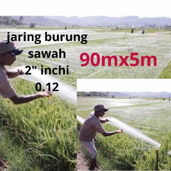 Jaring Burung Atau Ikan Bahan Senar 0,12mm Lubang 1,25 - 3,50 Inchi Panjang 30 - 90 Meter
