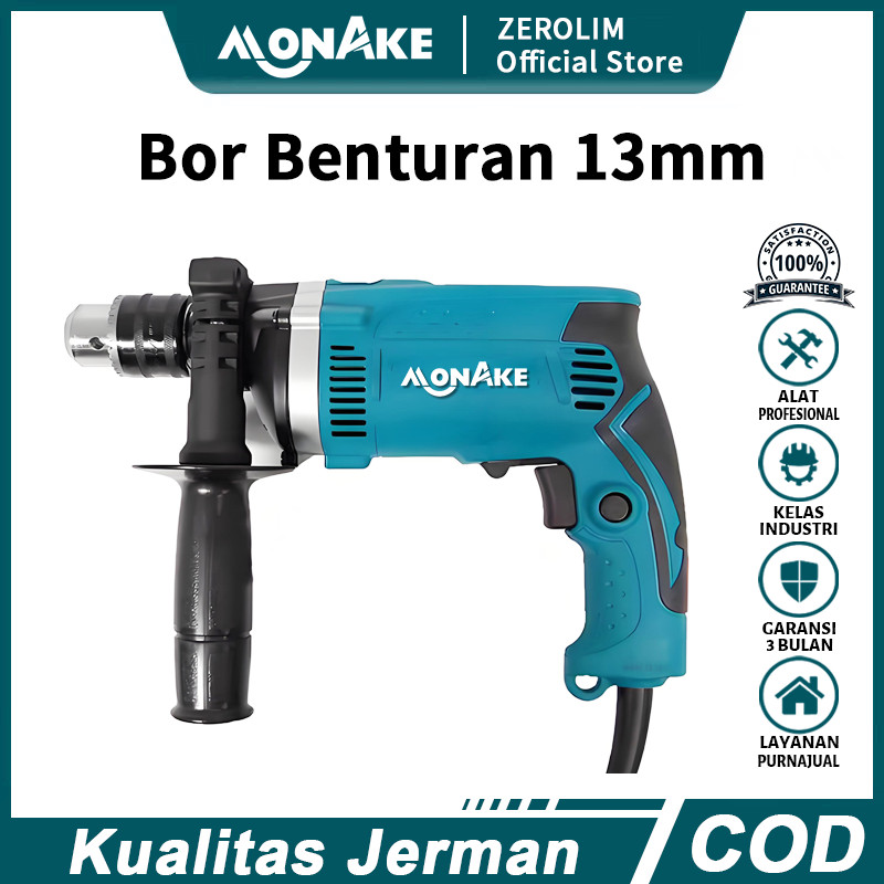 MONAKE JERMAN Mesin Bor 13mm Impact Drill Tangan Listrik Electric Drill Koper Set Besi Bor Beton Kay