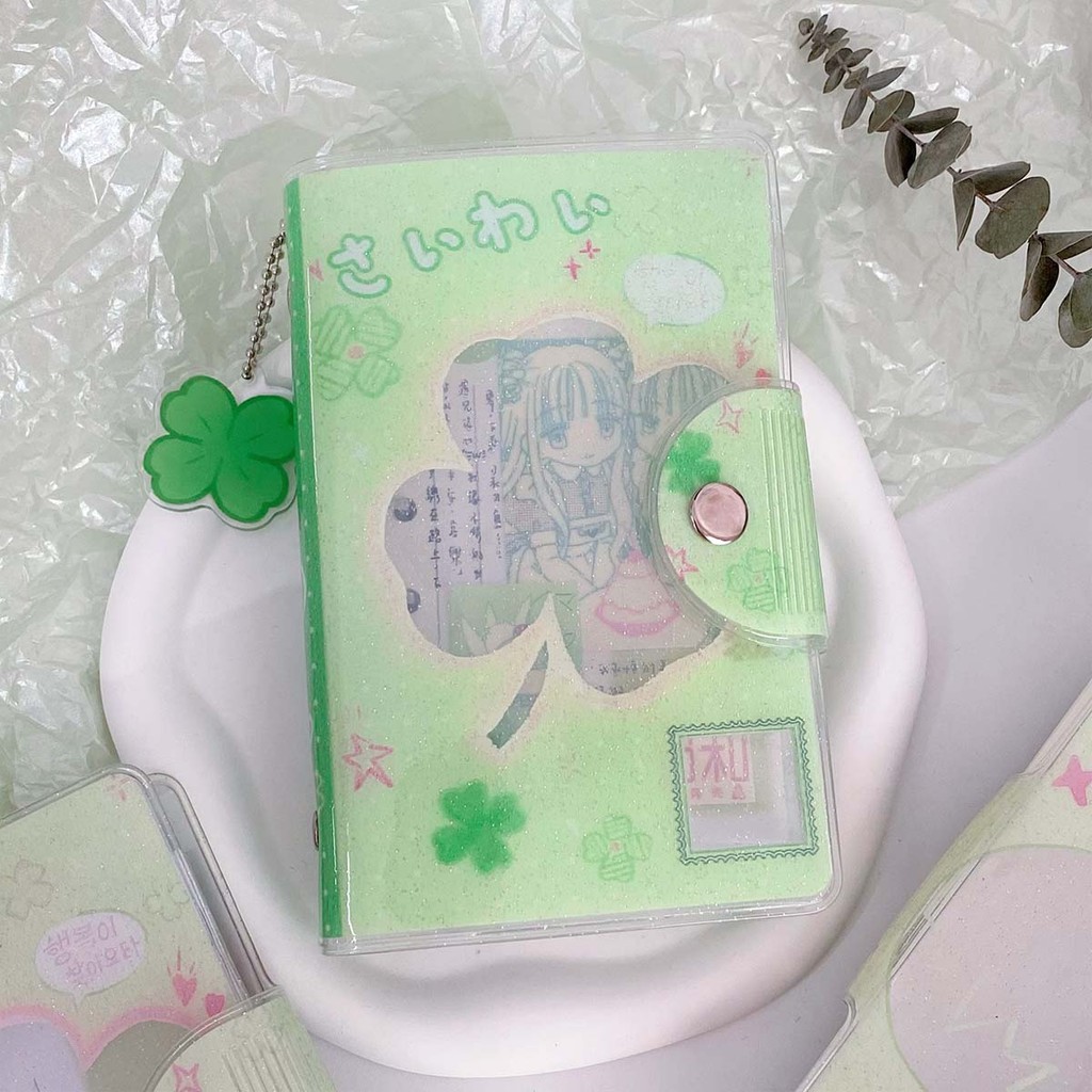 

A7 Binder Four-Leaf Clover Note Book Glitter pvc Removable Loose-Leaf Notebook Sticker Storage Book Pocket Notebook Portable