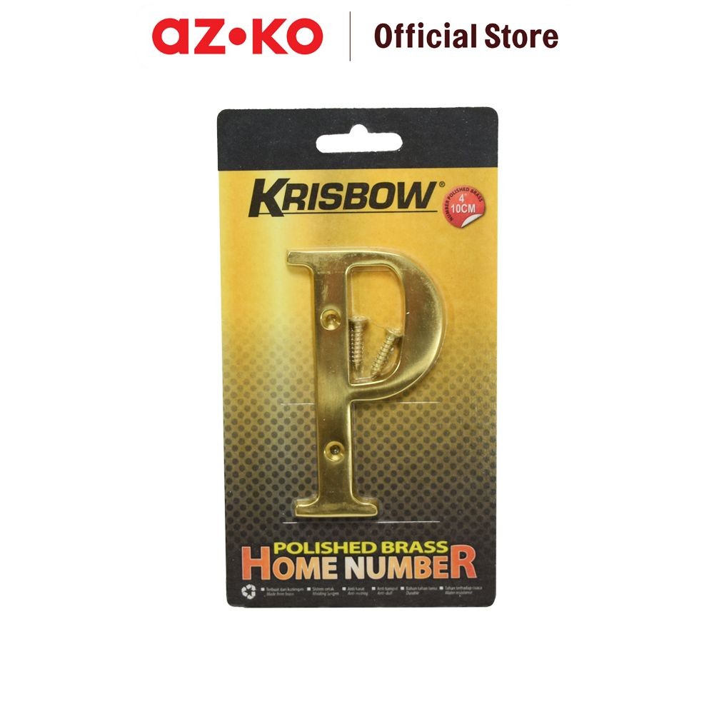 AZKO Krisbow Huruf Rumah P Polish Brass 10 cm Huruf Penanda Rumah Hiasan Alphabet Pager Rumah Dekora