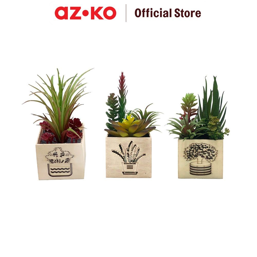 AZKO Arthome Tanaman Artifisial Sukulen Dengan Light In Shaw Pot C Tumbuhan Tanaman Buatan Dekorasi 