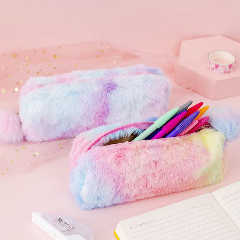 

1pcs Kawaii Creative pencil case gradient color cute girl plush octagonal pen bag girl student simple storage bag