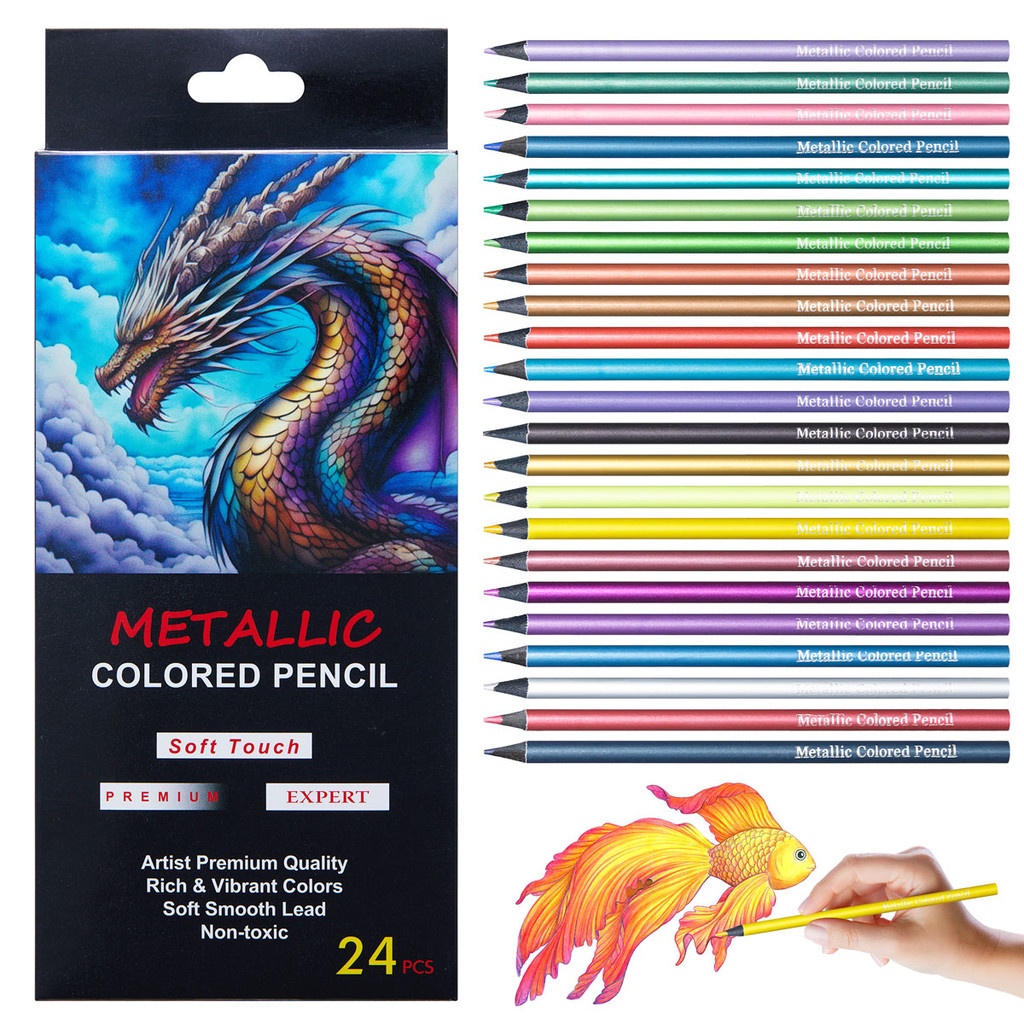 

12/24 Colors Metallic Colored Pencil Drawing and Sketching Set Colored Pencil DIY Art Supplies Coloring Home Painting