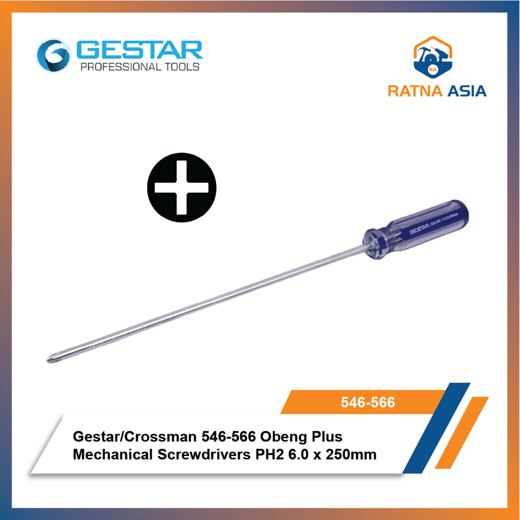 Obeng Plus Gestar 546-566 Mechanical Screwdriver PH2 6 x 250 mm Gestar Crossman 546-566