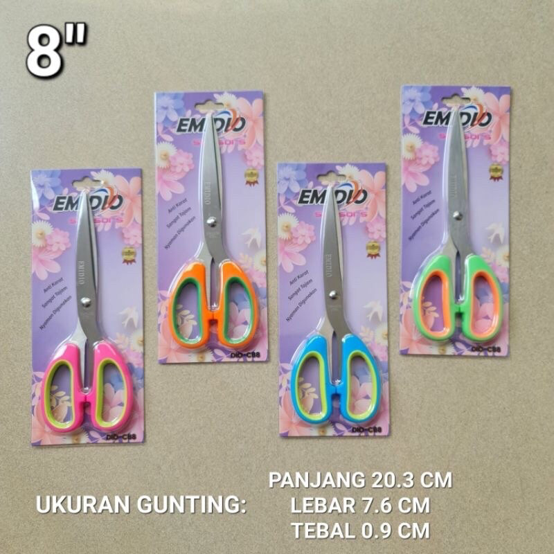 

DIO88 GUNTING BESAR TAJAM EMIDIO 8 INCH GAGANG KARET STAINLESS SCISSOR DIO-C88 WARNA WARNI SERBAGUNA