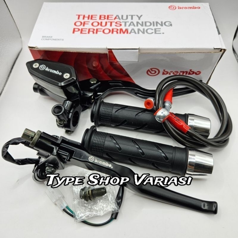 Paket murah 4in1 Master Rem Tabung Tipe Oval + Handgrip Sisik + Jalu Stang Chrome + Selang Rem 95cm 