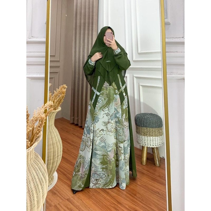 ZF76YA AISYAH Syari set hijab seruty Gamis Simple Elegan Lebaran 2025 Label Annisa Colection